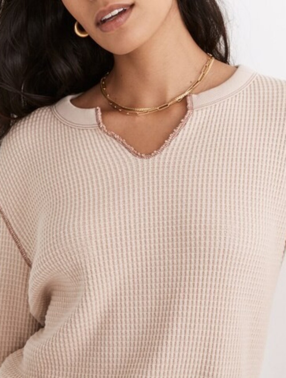 Madewell Waffle Split Neck Crop Tee XS Cream Thermal Relaxed Coastal Top Comfy